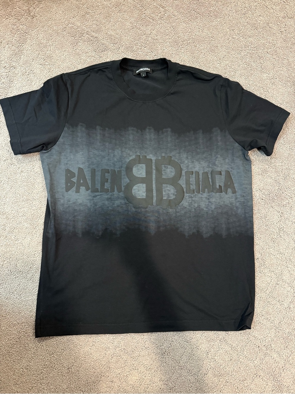 Balenciaga Black & Gray Ombre Logo Short Sleeve Tee